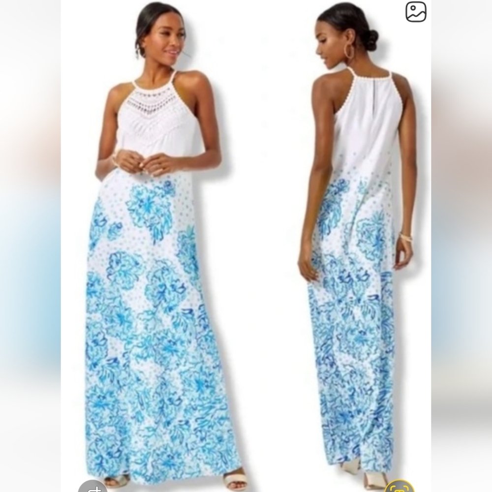 Lilly Pulitzer Pearl Soft White and Blue Maxi Dress